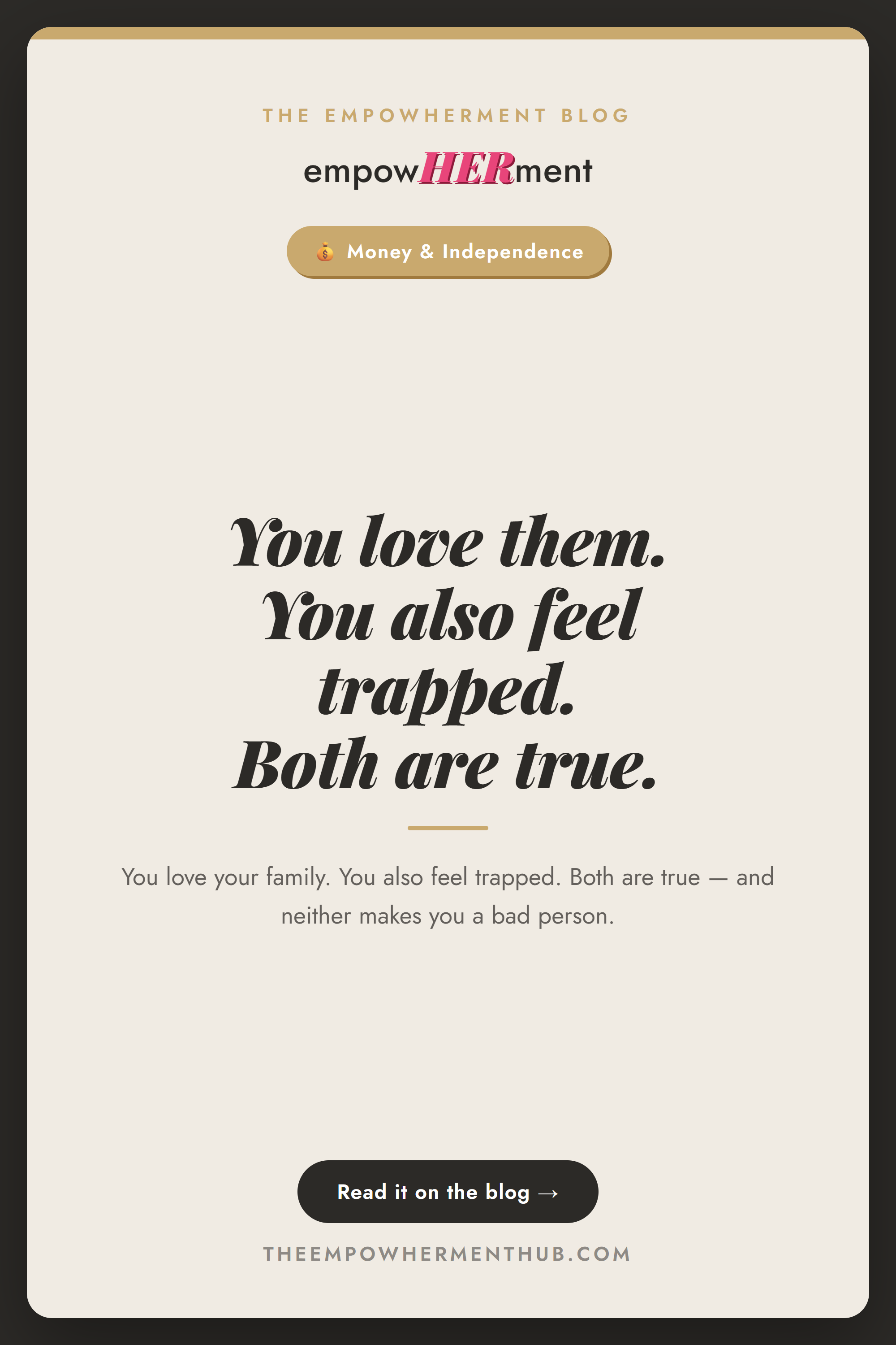 Why financial dependency feels like a cage — empowHERment Hub blog pin